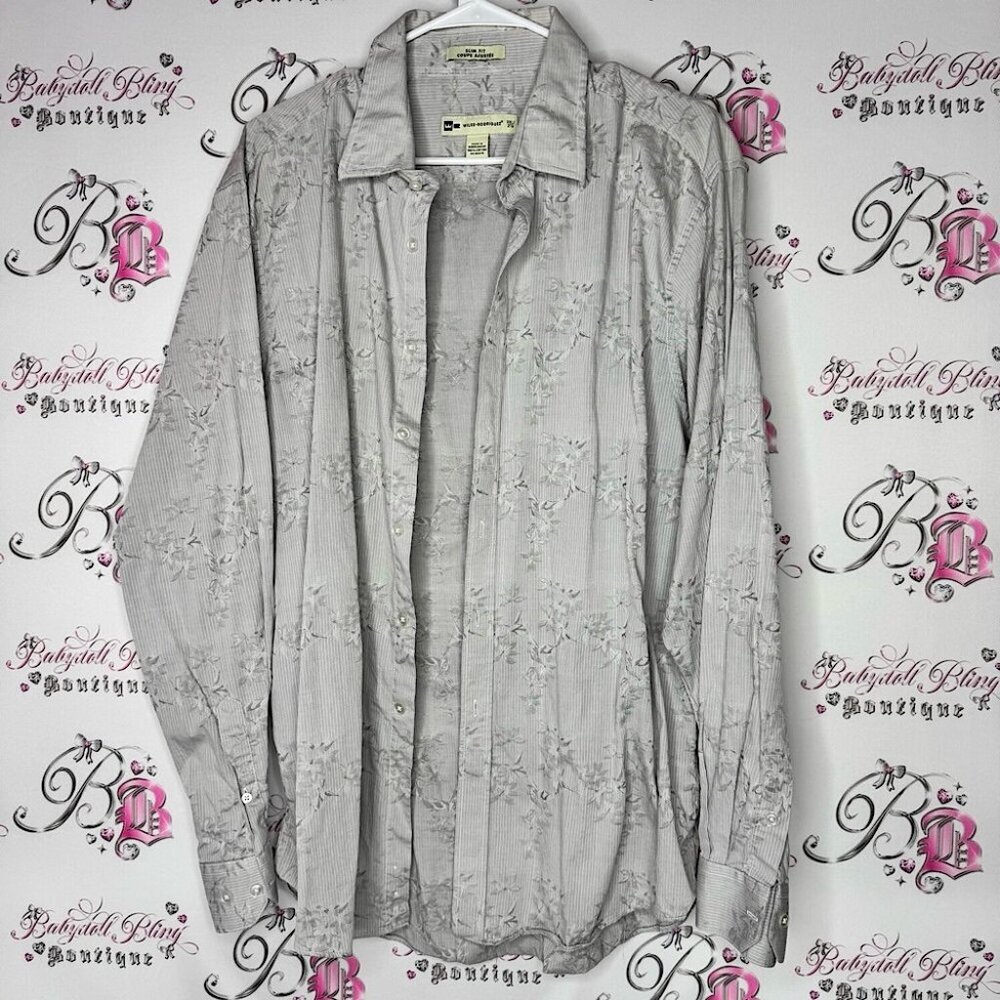 Wilke Rodriguez Men's Gray Floral Shirt slim fit grey white striped stripes